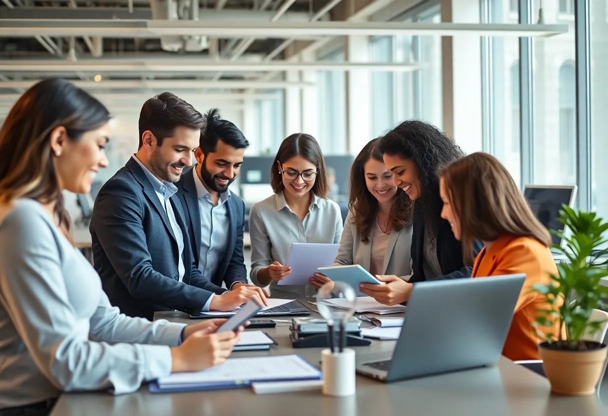 Accountants collaborating in a modern office setting