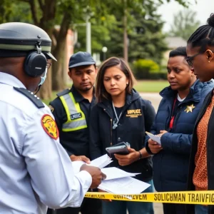 Police officers investigating human trafficking in the community