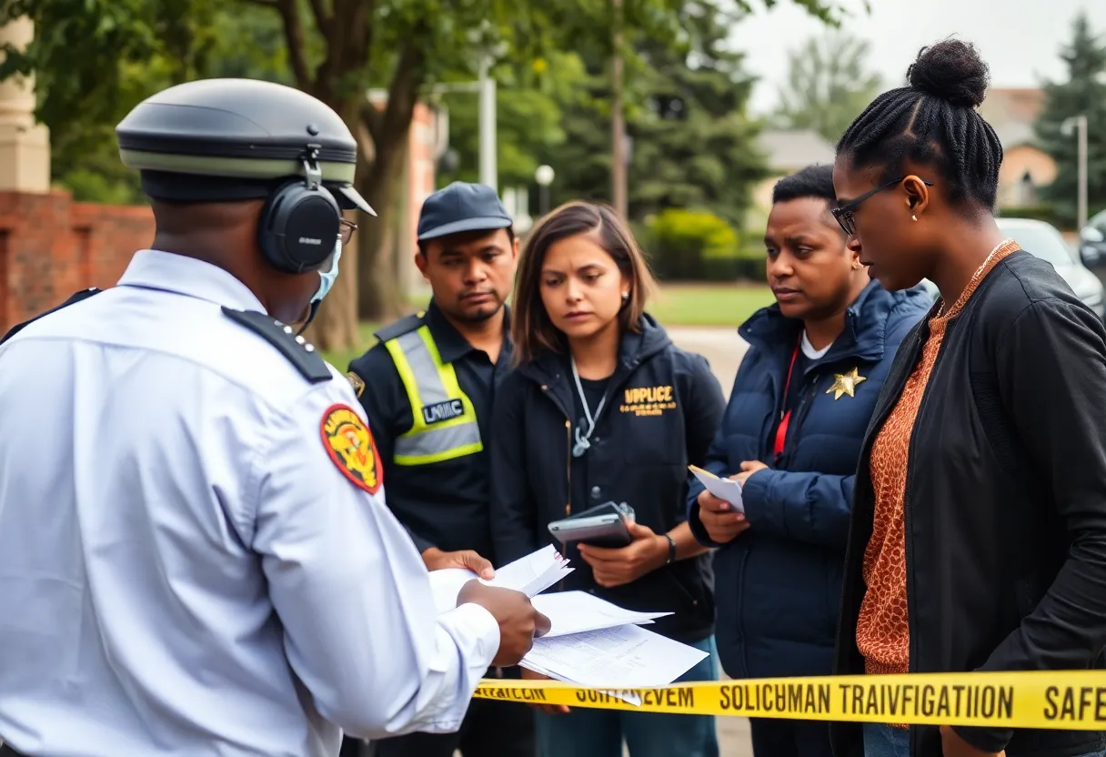 Police officers investigating human trafficking in the community