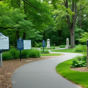 Poquessing Trail historical site with community members
