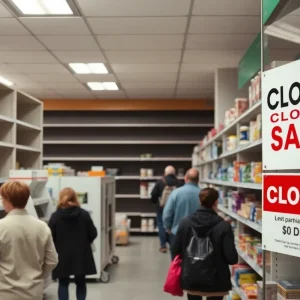 Inside view of a Rite Aid store with empty shelves