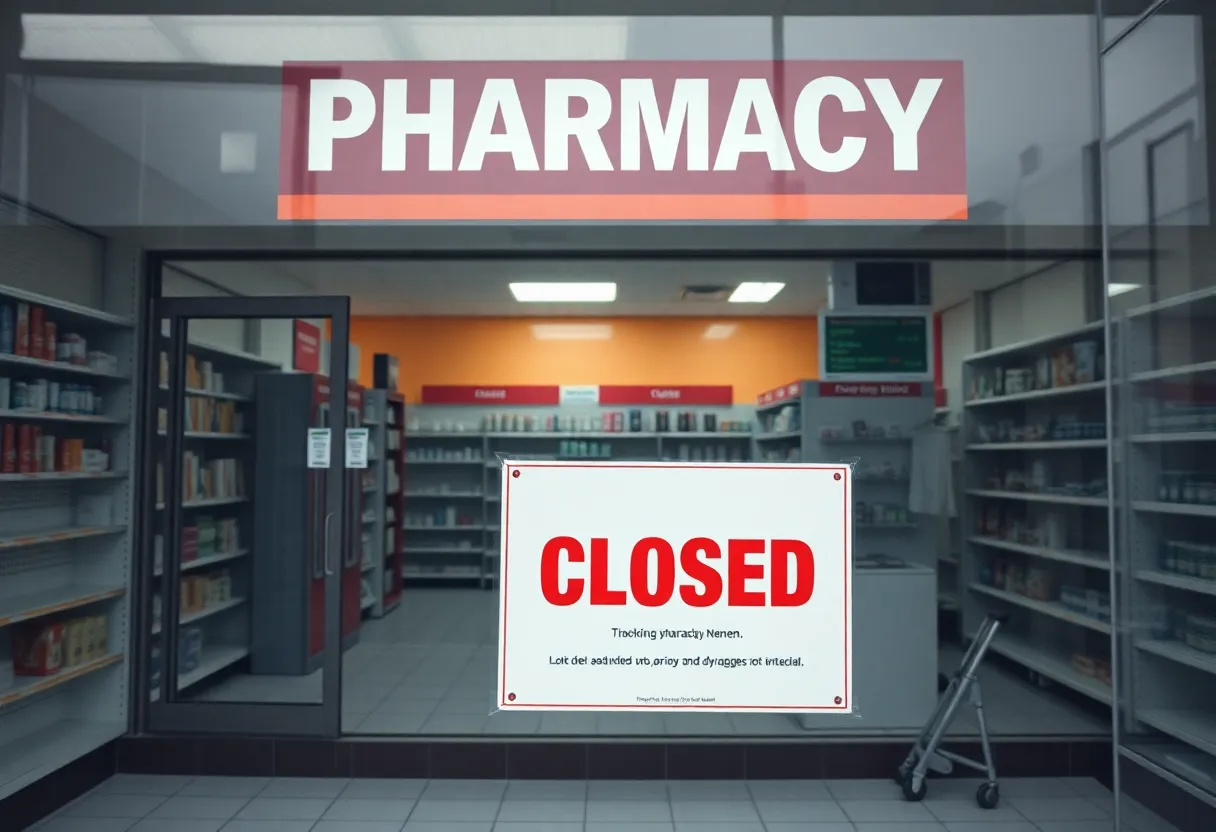 Closed Rite Aid pharmacy store with empty shelves