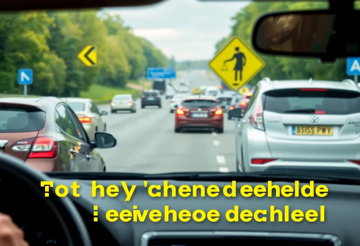 Cars driving without using handheld devices, promoting road safety.