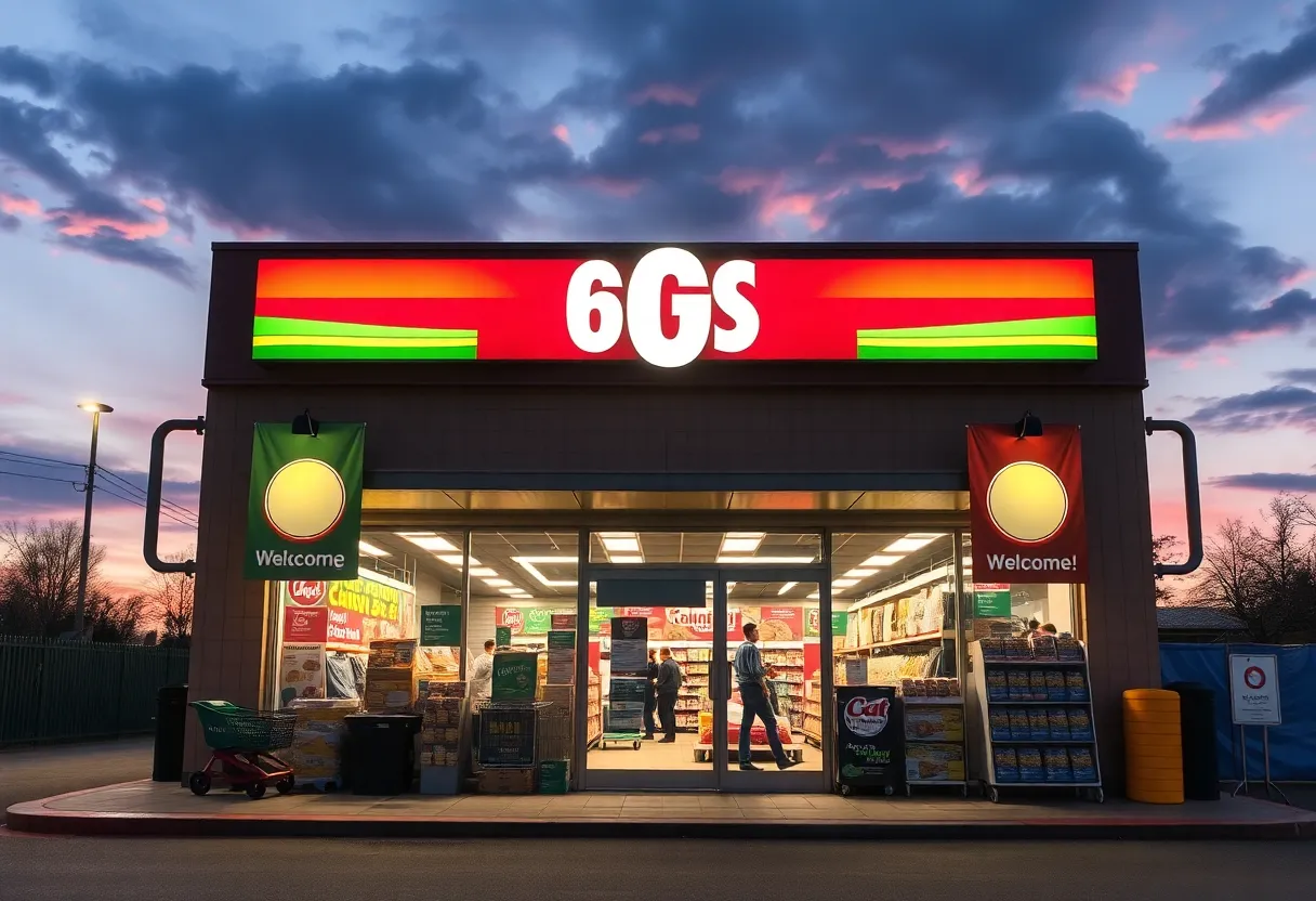 Exterior view of the new Royal Farms store in Pottstown at night.