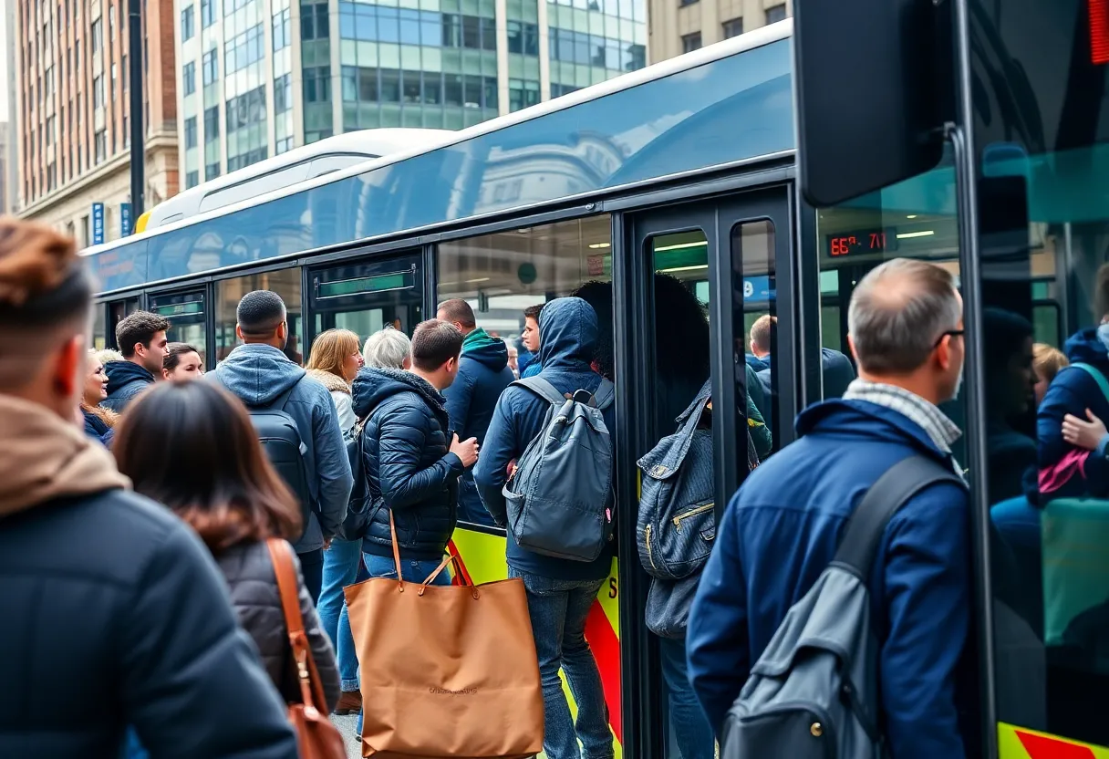 Diverse commuters boarding a SEPTA bus in Philadelphia