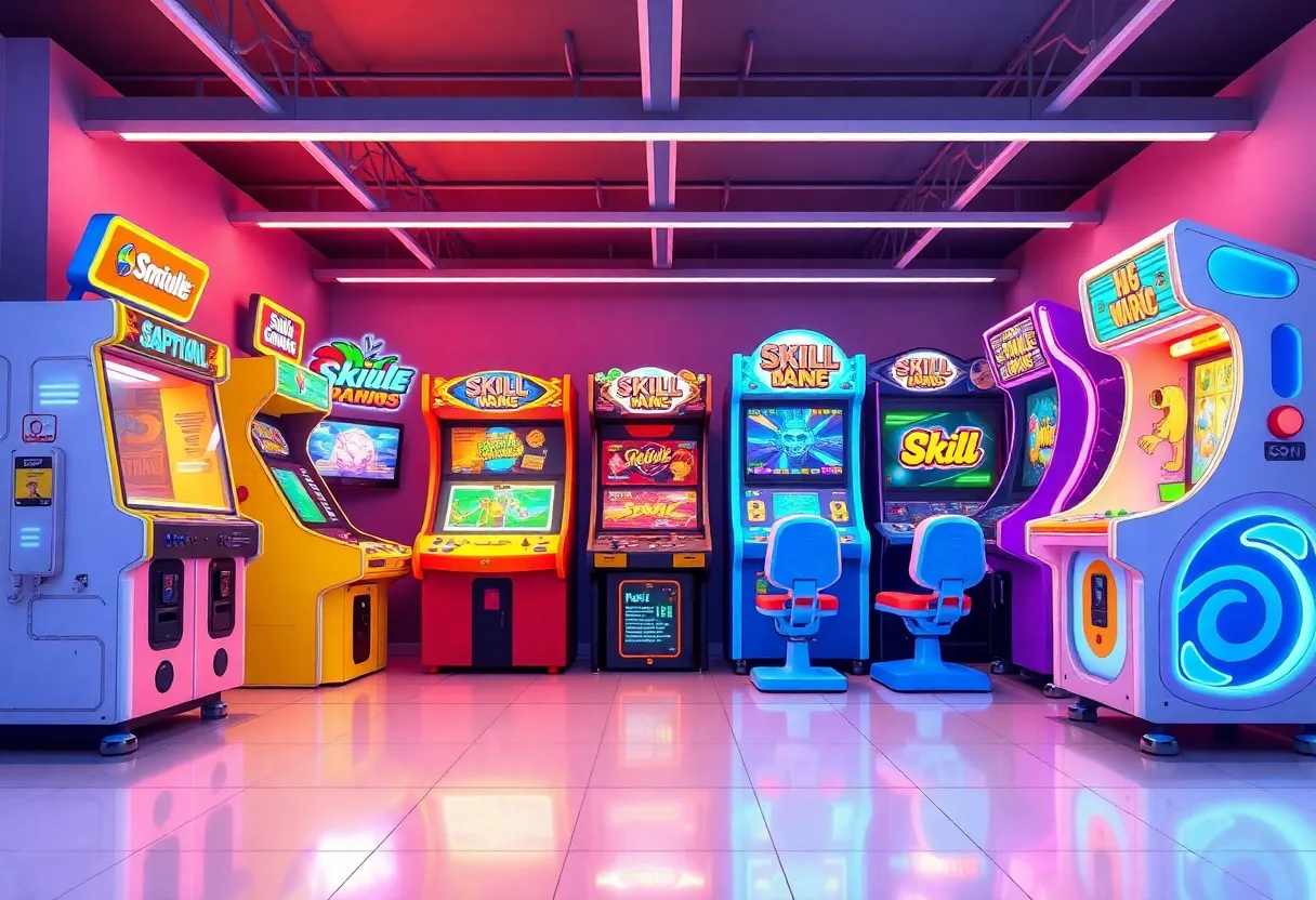 Illustration of skill gaming machines showcasing arcade-style designs