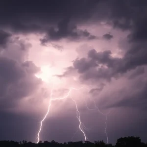 Dark storm clouds over Eastern Pennsylvania with lightning