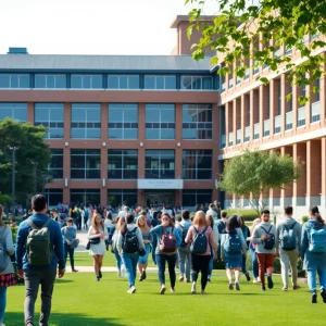 Exterior view of a university campus amidst investigations
