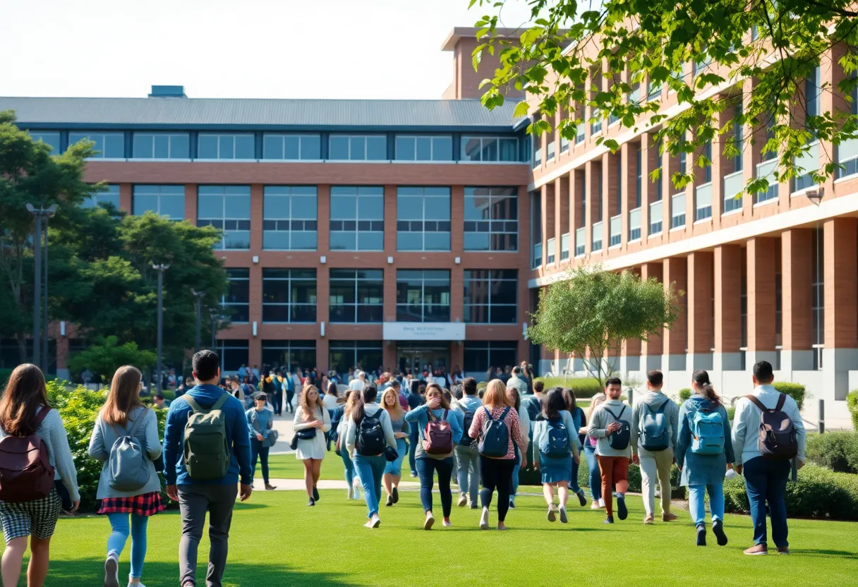 Exterior view of a university campus amidst investigations