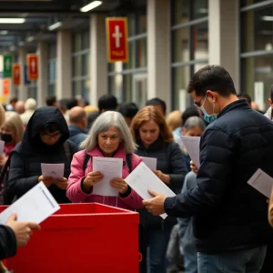 Diverse voters showing ID at polling station
