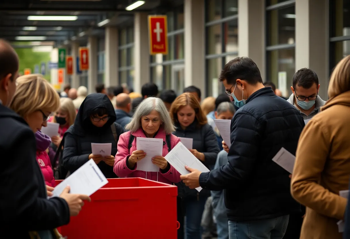 Diverse voters showing ID at polling station