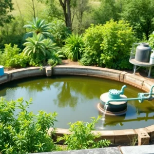 Clean water treatment facility with green surroundings