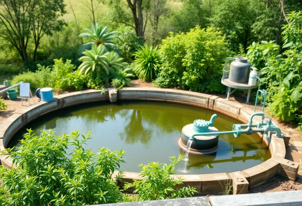 Clean water treatment facility with green surroundings