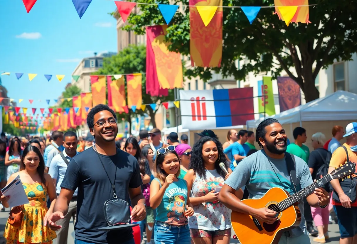 Crowd enjoying the Wawa Welcome America Festival with music and food stalls in Philadelphia