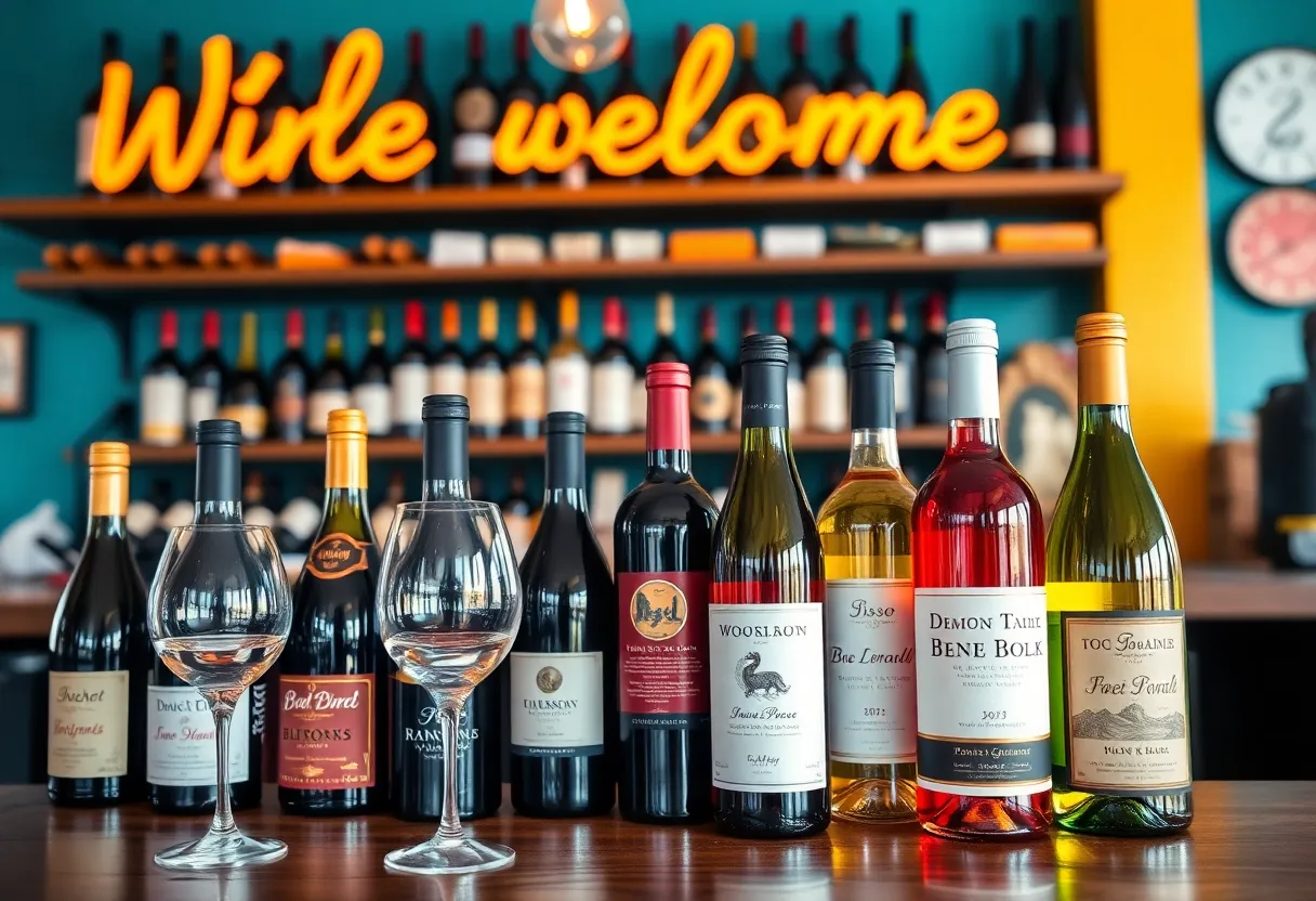 Welcoming wine bar setting with diverse wine selection