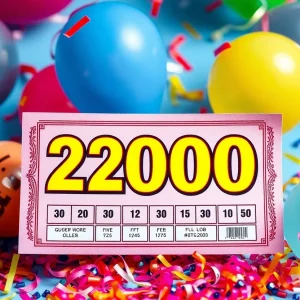 Colorful decorations surrounding a large lottery ticket