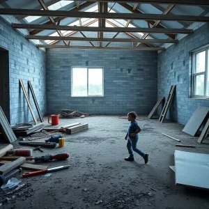 Empty construction site with tools indicating unfinished work