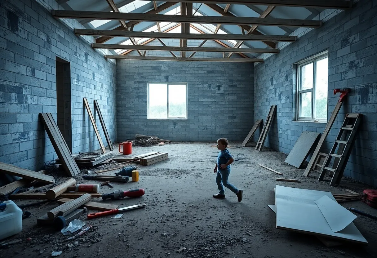 Empty construction site with tools indicating unfinished work