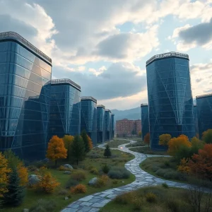 Conceptual image of an AI data center in Pennsylvania featuring modern architecture