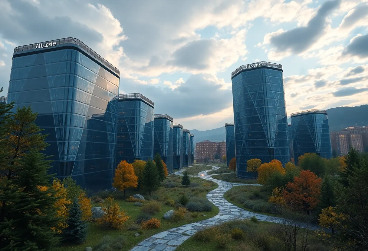 Conceptual image of an AI data center in Pennsylvania featuring modern architecture