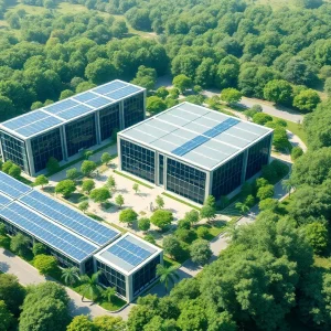 Futuristic data center complex reflecting Amazon's investment in Pennsylvania.