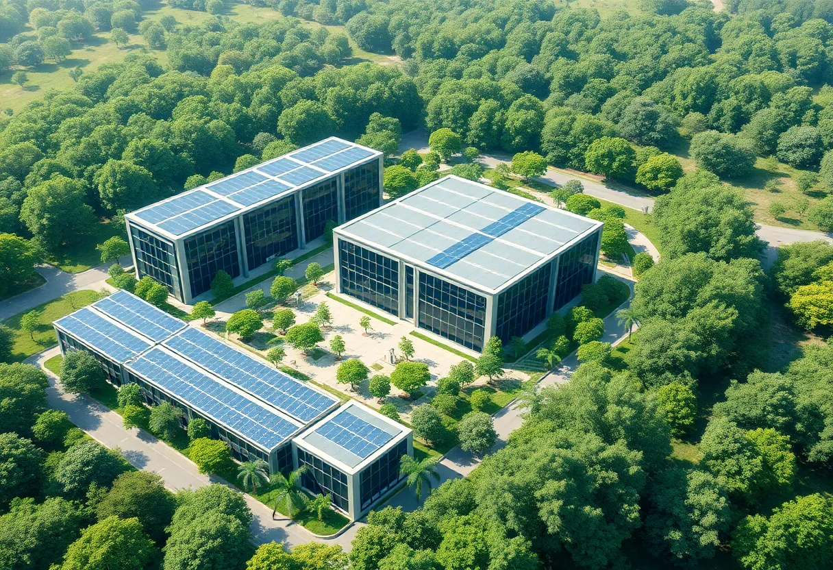Aerial view of a modern Amazon data center in Pennsylvania