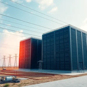 Visual depiction of Amazon's new data centers in Pennsylvania with power lines.