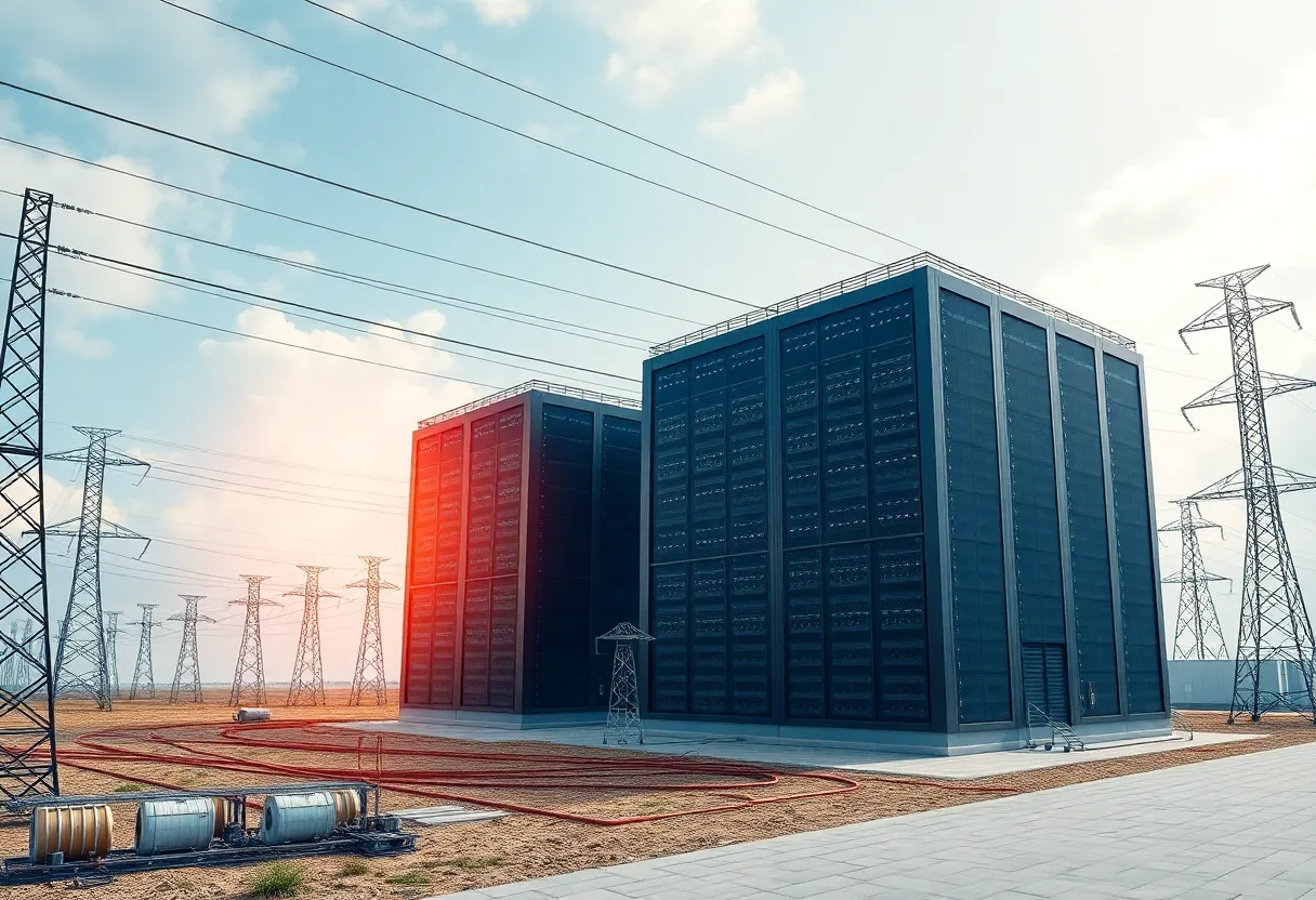 Visual depiction of Amazon's new data centers in Pennsylvania with power lines.