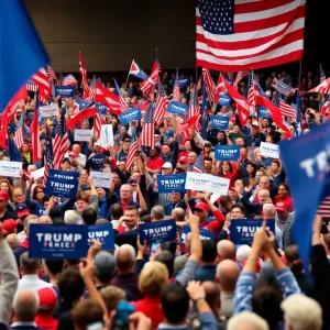 Large crowd at a political rally in Pennsylvania showing support.