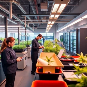 Professionals working in a cannabis management facility