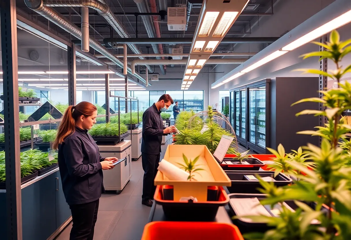 Professionals working in a cannabis management facility
