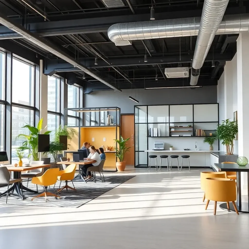 Renovated office space at Clark Capital with collaborative areas and wellness rooms.