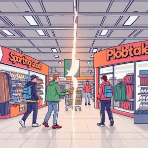 Illustration representing the merger of Dick's Sporting Goods and Foot Locker