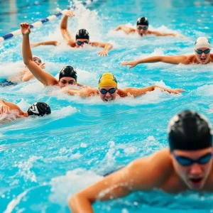 Swimmers training in a competitive environment
