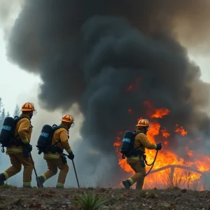 Firefighters combating wildfires in California