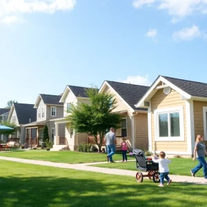A lively neighborhood in Lehigh Valley, PA with homes and families outdoors.