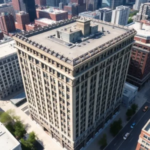 Aerial view of the Luzerne Bank building in Wilkes-Barre, PA