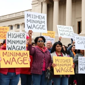 People rallying for minimum wage increase in Pennsylvania