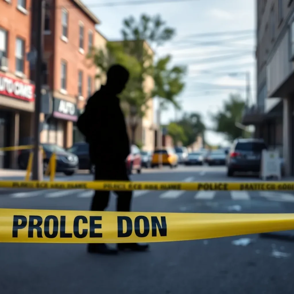 Police investigation scene with broken glass at an auto shop