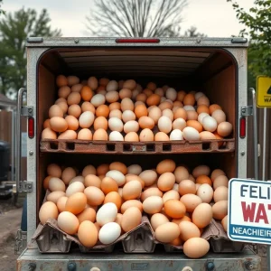 Police investigation at an organic egg distribution trailer