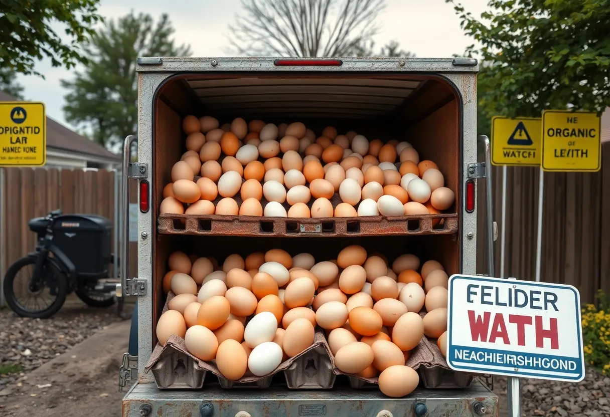 Police investigation at an organic egg distribution trailer