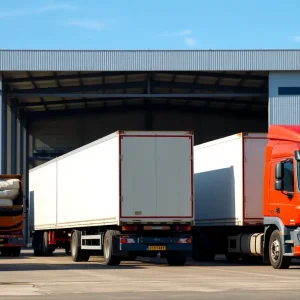 Activity at Patton Logistics warehouse with trucks and storage facility