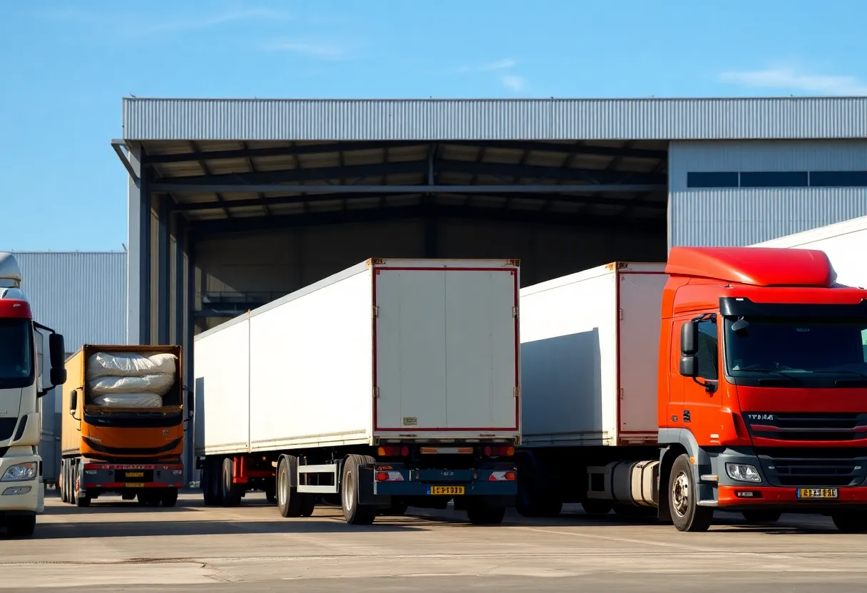 Activity at Patton Logistics warehouse with trucks and storage facility