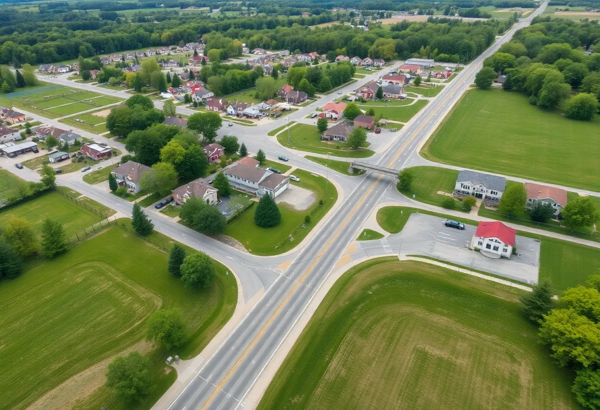 Aerial view of a Pennsylvania community with enhanced infrastructure funded by natural gas impact fees