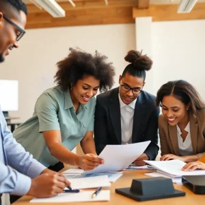 Diverse professionals collaborating in accounting