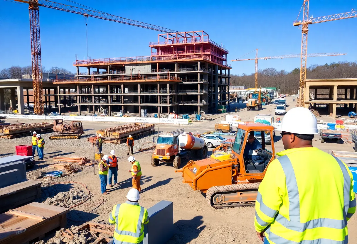 Construction site in Pennsylvania with workers and machinery