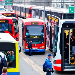 Buses and commuters in Pennsylvania's urban transit system.