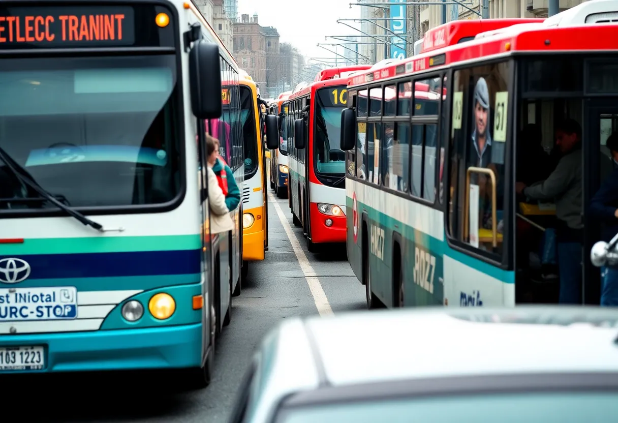 Buses and commuters in Pennsylvania's urban transit system.