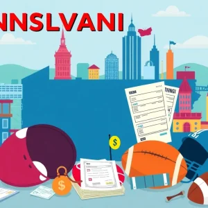 Illustration of Pennsylvania sports betting with gaming elements