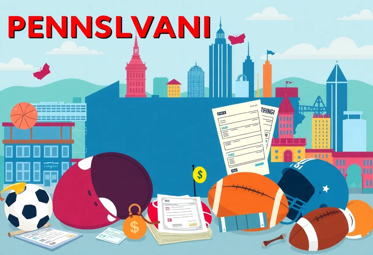 Illustration of Pennsylvania sports betting with gaming elements